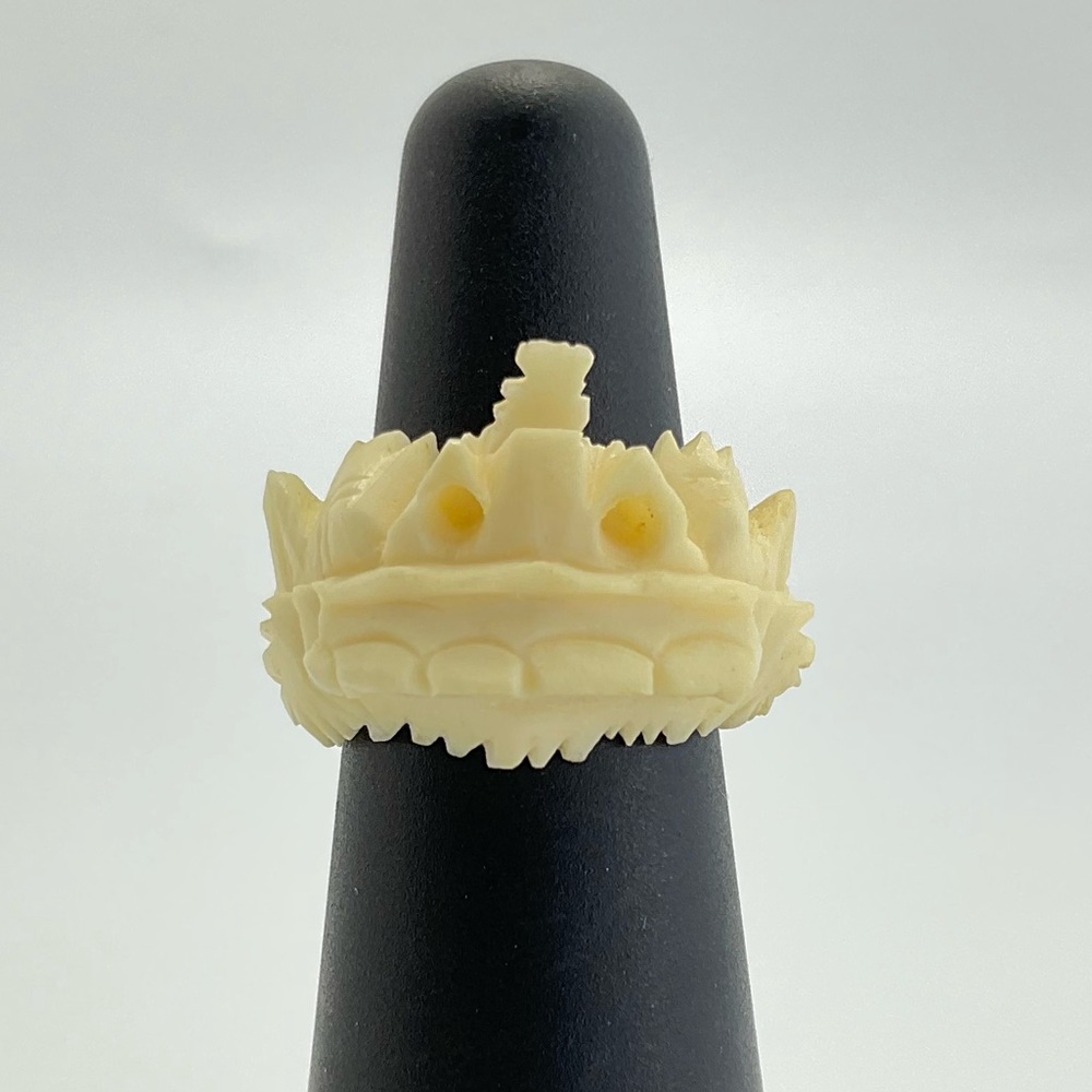 Vintage, Dragon Ring, Intricate Carving, Bovine Bone Ring, Cream White, Gothic